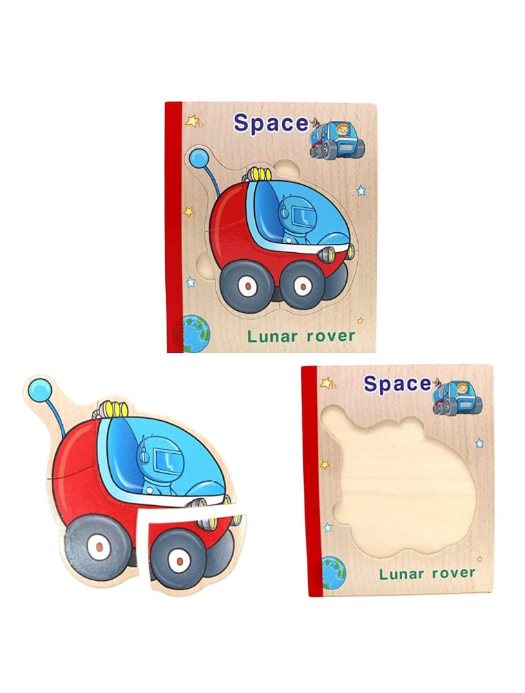Carte 6 Puzzle-uri din lemn – Descopera Spatiul, limba Engleza, 30 piese, 3 ani+