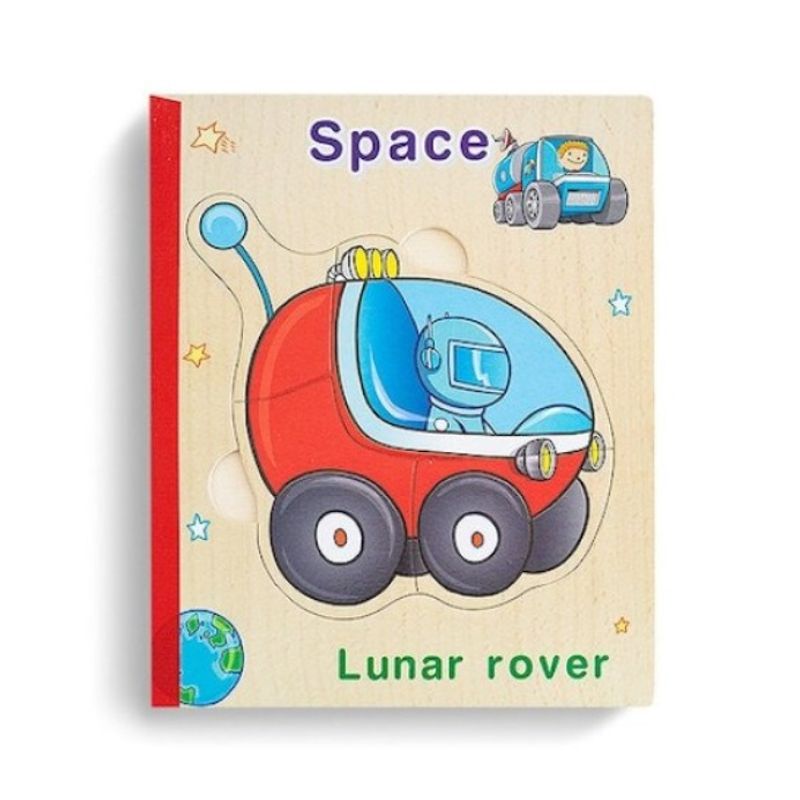 Jucarii, Copii si Bebe - Jucarii si jocuri - Jocuri si puzzle - Puzzle - Carte 6 Puzzle-uri din lemn – Descopera Spatiul, limba Engleza, 30 piese, 3 ani+ - Infinity.ro