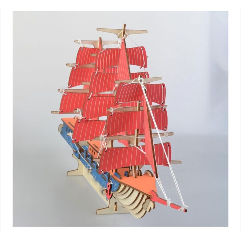 Jucarii, Copii si Bebe - Jucarii si jocuri - Jocuri si puzzle - Puzzle - Set de Construit din Lemn, Macheta 3D, Copii si Adulti, 77 piese, Vas cu Vele Rosii, 8+ ani - Infinity.ro