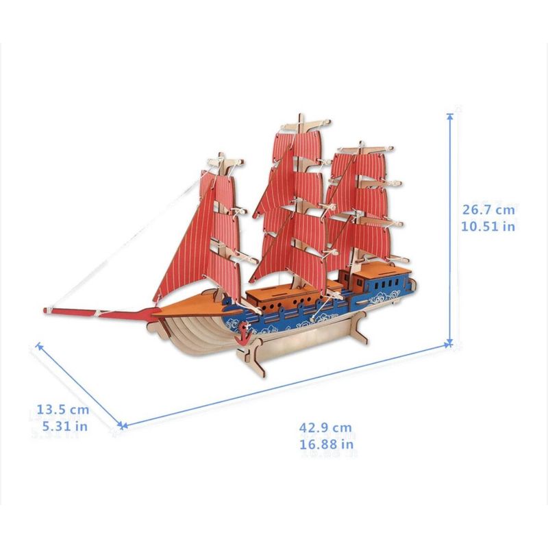 Jucarii, Copii si Bebe - Jucarii si jocuri - Jocuri si puzzle - Puzzle - Set de Construit din Lemn, Macheta 3D, Copii si Adulti, 77 piese, Vas cu Vele Rosii, 8+ ani - Infinity.ro