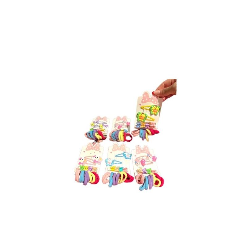 Fashion, accesorii si bijuterii - Copii - Accesorii copii - Accesorii pentru par copii - Set 16 Accesorii de Par pentru Fete, elastice, clestisor si agrafe, Roz - Infinity.ro