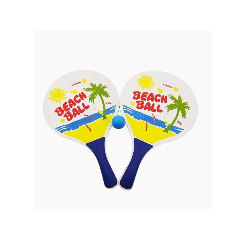 Jucarii, Copii si Bebe - Jucarii si jocuri - Jucarii de exterior - Jucarii pentru plaja si nisip - Set 2 palete de tenis pentru plaja cu minge, Lemn, Multicolor - Infinity.ro