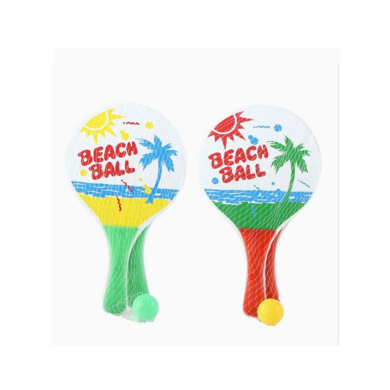Jucarii, Copii si Bebe - Jucarii si jocuri - Jucarii de exterior - Jucarii pentru plaja si nisip - Set 2 palete de tenis pentru plaja cu minge, Lemn, Multicolor - Infinity.ro