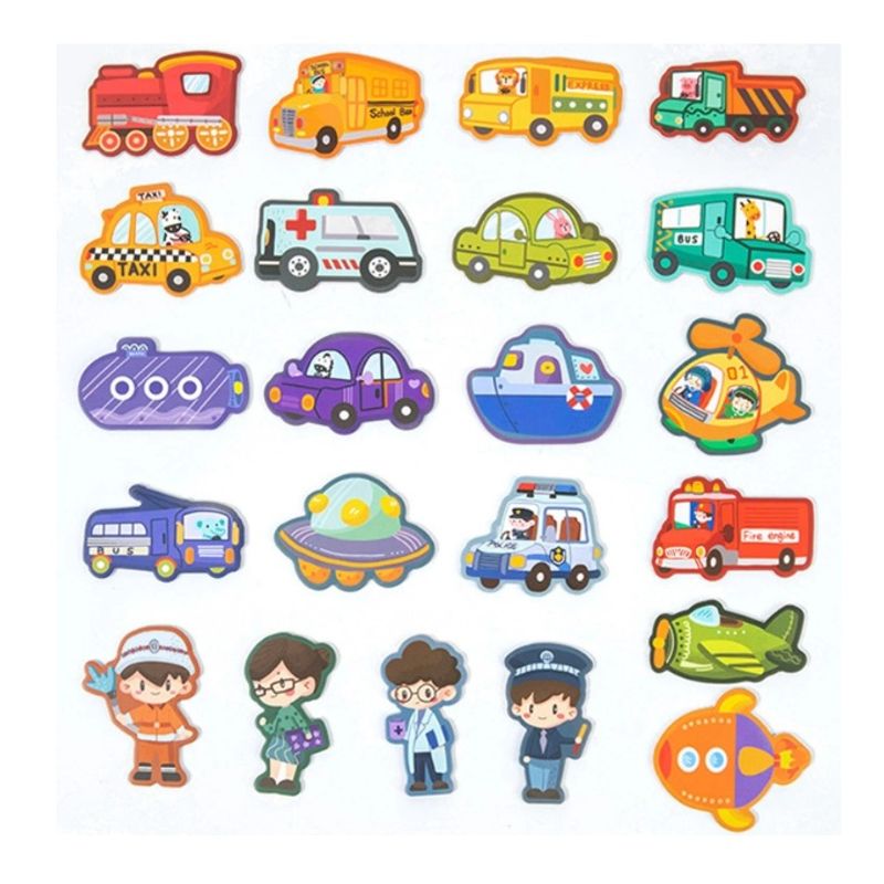 Jucarii, Copii si Bebe - Jucarii si jocuri - Jucarii & jocuri educative - Jocuri si jucarii educative - Set de 22 Magneti de Frigider cu Vehicule, Albastru - Infinity.ro
