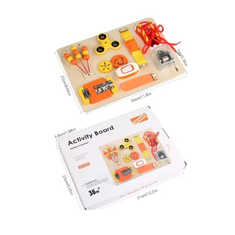Jucarii, Copii si Bebe - Jucarii si jocuri - Jucarii bebelusi - Centre de activitati - Tabla Senzoriala Busy Board tip Montessori, educativa, 9 Activitati de Motricitate fina si grosiera bebelusi si copii - Infinity.ro