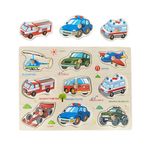 Jucarii, Copii si Bebe - Jucarii si jocuri - Jocuri si puzzle - Puzzle - Puzzle incastru educativ din lemn, Vehicule, limba romana, Multicolor, 10 piese - Infinity.ro