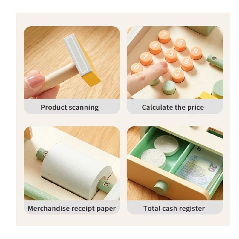 Jucarii, Copii si Bebe - Jucarii si jocuri - Jucarii & jocuri educative - Jocuri si jucarii educative - Jucarie Educativa din Lemn Casa de Marcat cu Sertar & Accesorii, + 3 ani - Infinity.ro