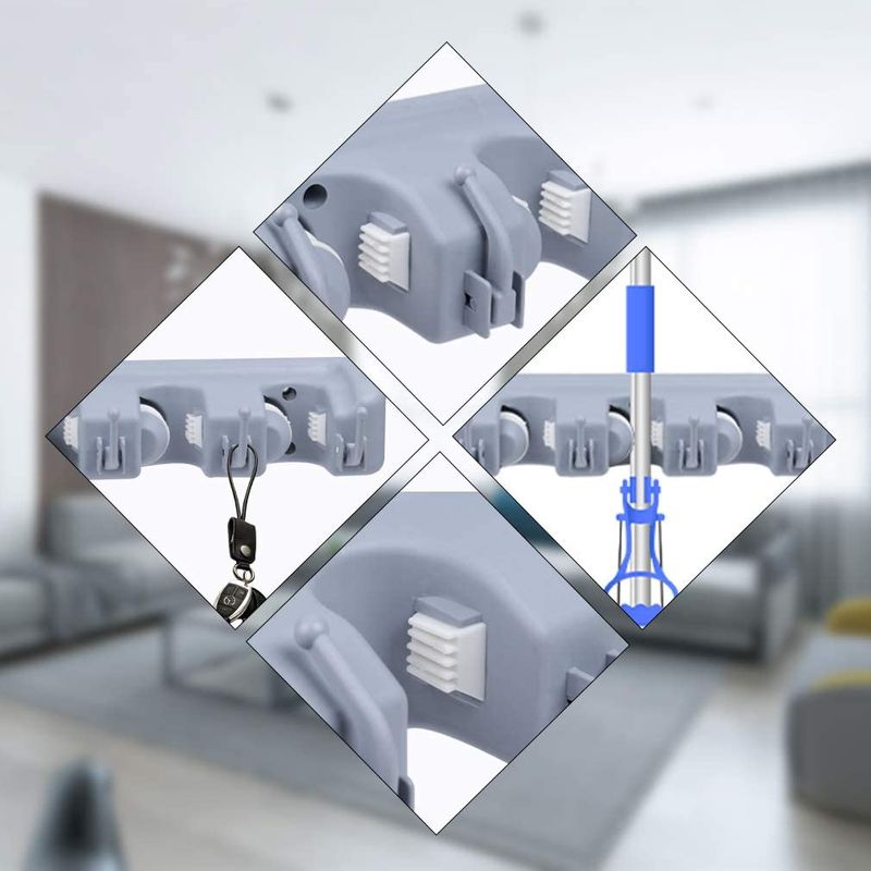 Casa si Gradina - Mobilier - Organizare si depozitare - Organizatoare pentru sertare si dulapuri - Suport de perete pentru maturi si mopuri, 5 compartimente si agatatoare atasate, Blasko - Infinity.ro