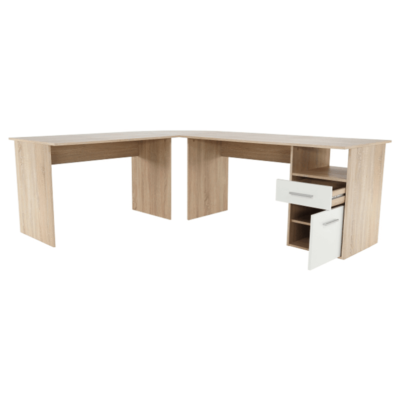 Casa si Gradina - Mobilier - Mese si birouri - Birouri - Masa PC de colt, stejar sonoma/alba, MAURUS NEW MA11 - Infinity.ro