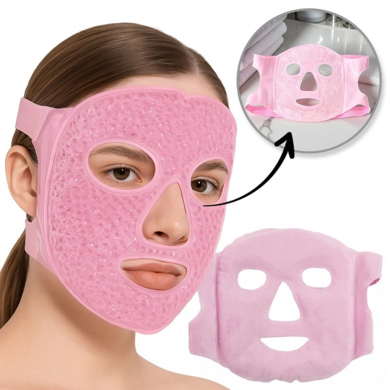 Masca faciala cu gel dublu, racoritoare si incalzitoare, pentru relaxare si ingrijirea pielii, roz, eCarla, AK22R