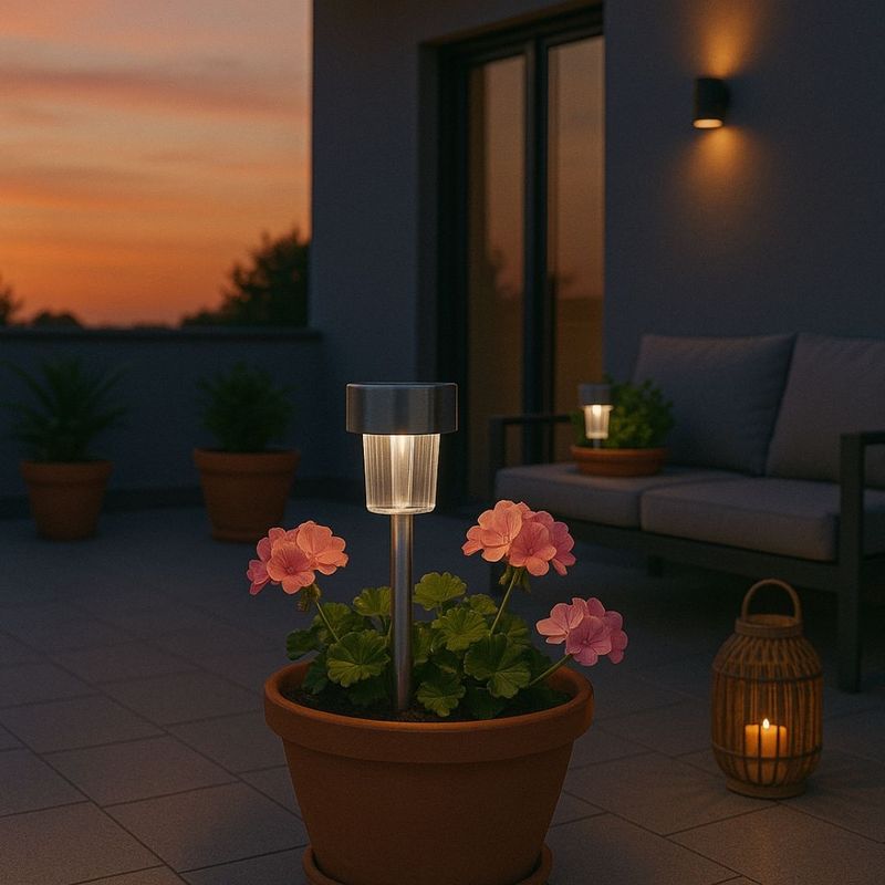 Casa si Gradina - Corpuri si surse de iluminat - Iluminat exterior - Lampi solare - Lampa solara LED Jumi, inox, 30,5 cm, lumina alb cald, putere 0,06W, tensiune 1,2V - Infinity.ro