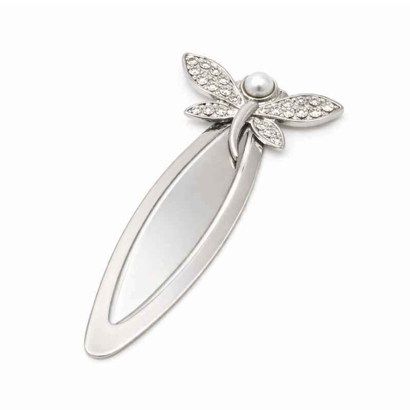 Carti si Birotica - Carti - Accesorii pentru cititori - Semn de Carte Metalic Libelula cu Perla si Cristale, 8 x 4.5 cm, Argintiu, Cadou Elegant pentru Femei, AZAY - Infinity.ro