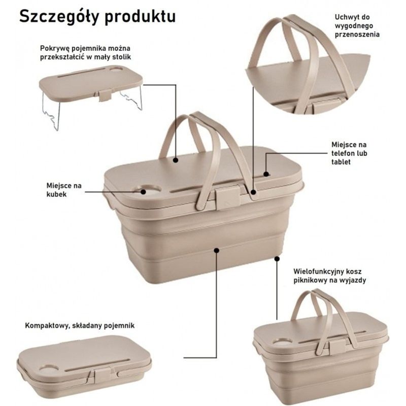 Casa si Gradina - Gradina si terasa - Gratare si accesorii - Cosuri picnic - Cos de picnic, pliabil, 3 in 1, bej, masa portabila, recipient si cutie multifunctionala, 15L, KP03K, eCarla - Infinity.ro