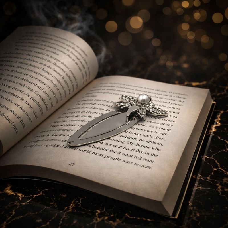 Carti si Birotica - Carti - Accesorii pentru cititori - Semn de Carte Metalic Libelula cu Perla si Cristale, 8 x 4.5 cm, Argintiu, Cadou Elegant pentru Femei, AZAY - Infinity.ro