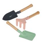 Casa si Gradina - Gradinarit si plante - Instalatii si accesorii pentru irigatii - Aparate pentru stropit gradina - Set 3 unelte de gradinarit din metal si lemn pentru copii, culori pastel, 20 cm - Infinity.ro