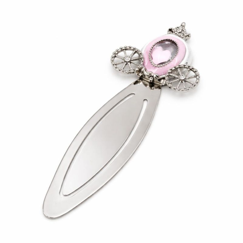 Carti si Birotica - Carti - Accesorii pentru cititori - Semn de Carte Metalic Trasura Princess cu Cristale, 10 x 3.5 cm, Argintiu cu Roz, AZAY - Infinity.ro