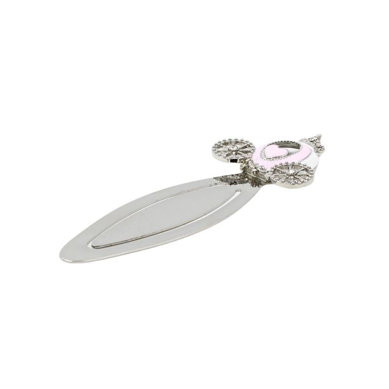 Carti si Birotica - Carti - Accesorii pentru cititori - Semn de Carte Metalic Trasura Princess cu Cristale, 10 x 3.5 cm, Argintiu cu Roz, AZAY - Infinity.ro