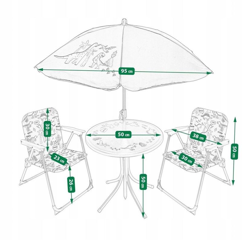 Casa si Gradina - Gradina si terasa - Mobilier exterior - Seturi mobila gradina - Set de gradina pentru copii, JUMI, masa + 2 scaune + umbrela, model OM-258631, dinozauri - Infinity.ro