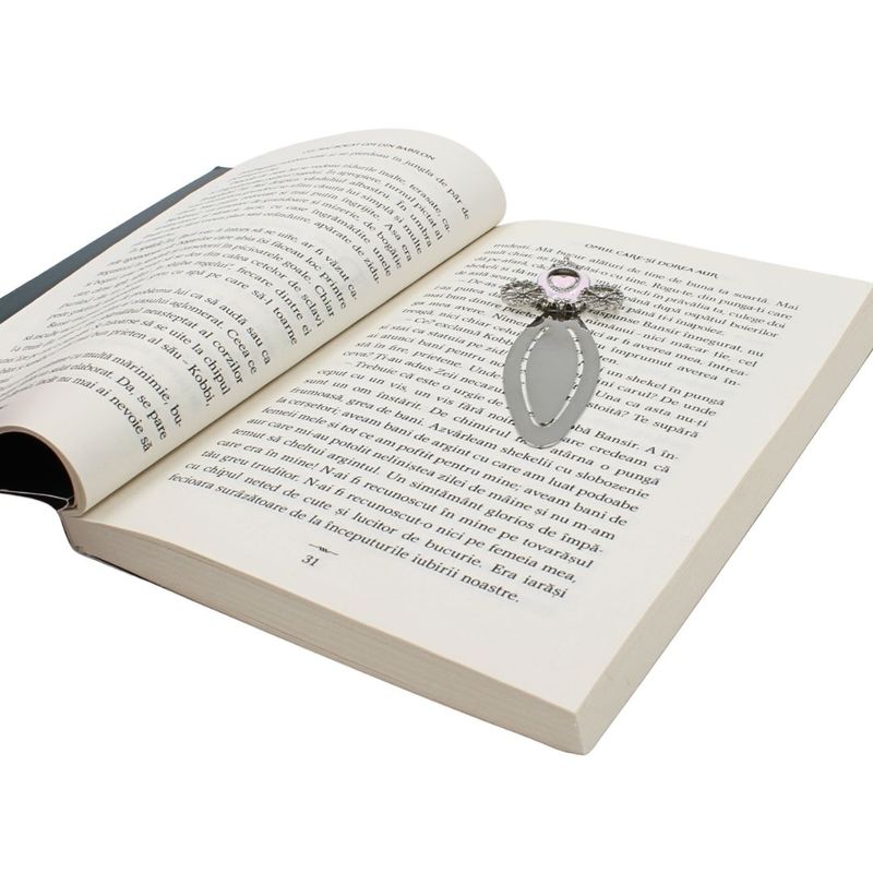 Carti si Birotica - Carti - Accesorii pentru cititori - Semn de Carte Metalic Trasura Princess cu Cristale, 10 x 3.5 cm, Argintiu cu Roz, AZAY - Infinity.ro