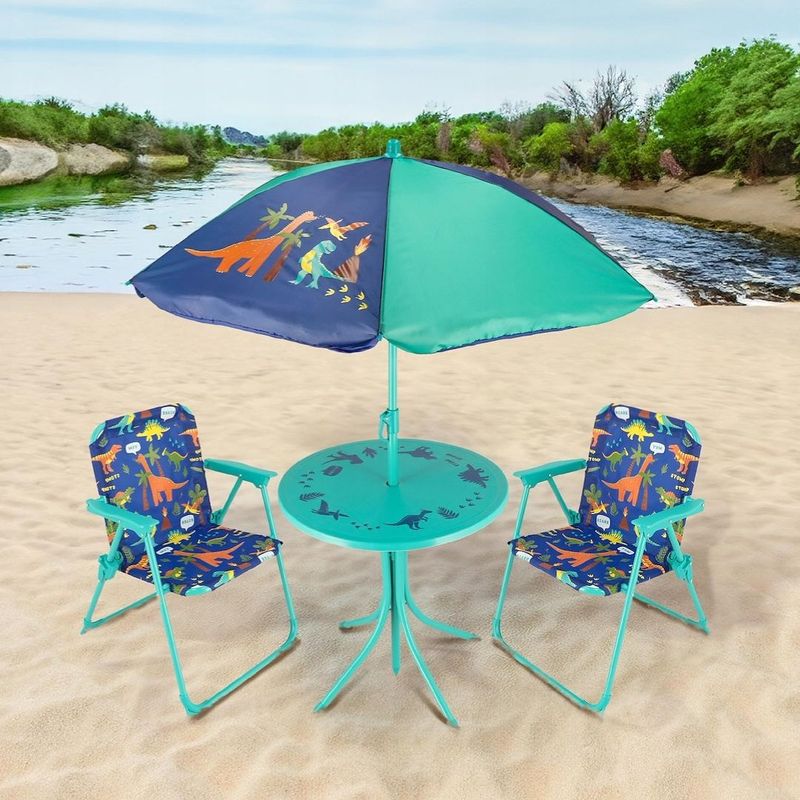 Casa si Gradina - Gradina si terasa - Mobilier exterior - Seturi mobila gradina - Set de gradina pentru copii, JUMI, masa + 2 scaune + umbrela, model OM-258631, dinozauri - Infinity.ro