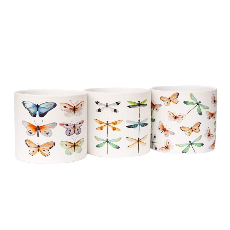 Casa si Gradina - Gradinarit si plante - Plante si ghivece - Ghivece si suporturi - Ghiveci decorativ ceramic, alb cu ilustratii cu fluturi, pentru plante si flori, design modern 13.5x12.5 cm - Infinity.ro
