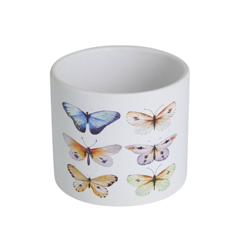 Casa si Gradina - Gradinarit si plante - Plante si ghivece - Ghivece si suporturi - Ghiveci decorativ ceramic, alb cu ilustratii cu fluturi, pentru plante si flori, design modern 13.5x12.5 cm - Infinity.ro