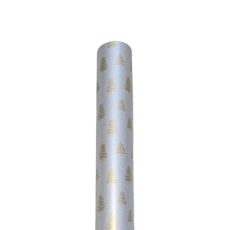 Carti si Birotica - Birotica - Articole ambalare - Hartie pentru ambalat cadouri, culoarea argintiu, braduti aurii, 200x70 cm - Infinity.ro