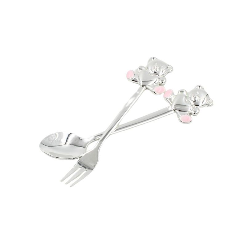 Casa si Gradina - Bucatarie si vesela - Vesela si tacamuri - Tacamuri si seturi - Set de tacamuri pentru copii AZAY (lingurita + furculita, 14,5 cm), cu design ursulet roz - Infinity.ro