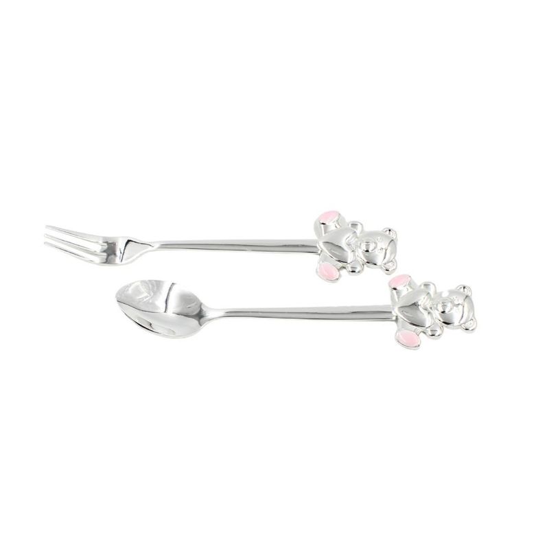 Casa si Gradina - Bucatarie si vesela - Vesela si tacamuri - Tacamuri si seturi - Set de tacamuri pentru copii AZAY (lingurita + furculita, 14,5 cm), cu design ursulet roz - Infinity.ro