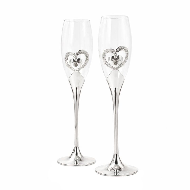 Casa si Gradina - Bucatarie si vesela - Cani si pahare - Pahare - Set pahare sampanie AZAY cu inima decorativa si cristale, 26.5 cm, pahare flute elegante - Infinity.ro