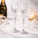 Casa si Gradina - Bucatarie si vesela - Cani si pahare - Pahare - Set pahare sampanie AZAY cu inima decorativa si cristale, 26.5 cm, pahare flute elegante - Infinity.ro