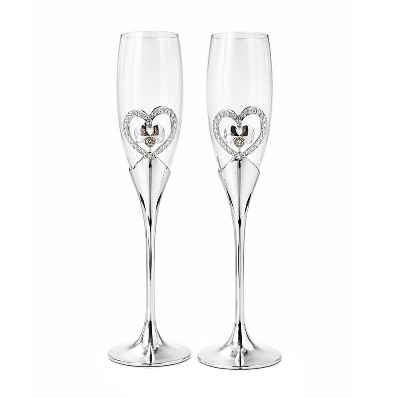 Casa si Gradina - Bucatarie si vesela - Cani si pahare - Pahare - Set pahare sampanie AZAY cu inima decorativa si cristale, 26.5 cm, pahare flute elegante - Infinity.ro