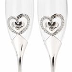 Casa si Gradina - Bucatarie si vesela - Cani si pahare - Pahare - Set pahare sampanie AZAY cu inima decorativa si cristale, 26.5 cm, pahare flute elegante - Infinity.ro