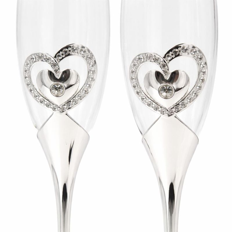 Casa si Gradina - Bucatarie si vesela - Cani si pahare - Pahare - Set pahare sampanie AZAY cu inima decorativa si cristale, 26.5 cm, pahare flute elegante - Infinity.ro