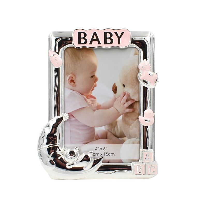 Market - Cadouri - Rame si albume foto - Rama Foto BABY AZAY Roz cu Elemente Decorative, 10x15 cm, Rama Foto Fetite, Cadou Botez/Nou-Nascut, Cutie Cadou Inclusa - Infinity.ro