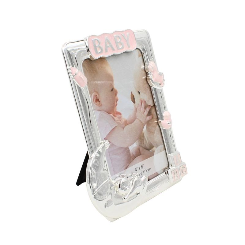 Market - Cadouri - Rame si albume foto - Rama Foto BABY AZAY Roz cu Elemente Decorative, 10x15 cm, Rama Foto Fetite, Cadou Botez/Nou-Nascut, Cutie Cadou Inclusa - Infinity.ro