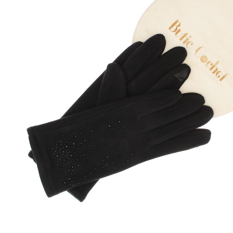 Fashion, accesorii si bijuterii - Femei - Accesorii femei - Manusi femei - Manusi dama, de iarna, din material sintetic si bumbac, cu degete, model cu strasuri, one size, Negru - MA305 - Infinity.ro