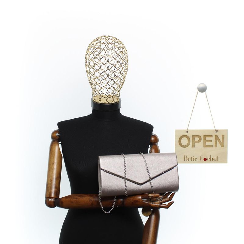 Fashion, accesorii si bijuterii - Femei - Accesorii femei - Genti si rucsacuri femei - Geanta plic, de dama, din material sintetic, ButicCochet, 26x13x5 cm, Bej inchis  - GND671 - Infinity.ro