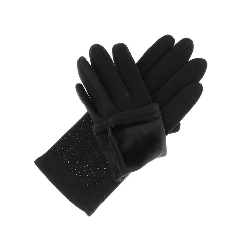 Fashion, accesorii si bijuterii - Femei - Accesorii femei - Manusi femei - Manusi dama, de iarna, din material sintetic si bumbac, cu degete, model cu strasuri, one size, Negru - MA305 - Infinity.ro