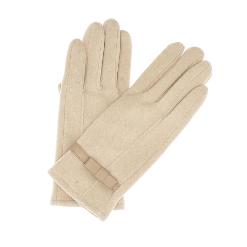 Fashion, accesorii si bijuterii - Femei - Accesorii femei - Manusi femei - Manusi dama, de iarna, din material sintetic si bumbac, cu degete, model cu fundita, one size, Bej - MA324 - Infinity.ro