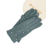 Fashion, accesorii si bijuterii - Femei - Accesorii femei - Manusi femei - Manusi dama, de iarna, din material sintetic si bumbac, cu degete, model cu perlute, one size, Albastru - MA318 - Infinity.ro