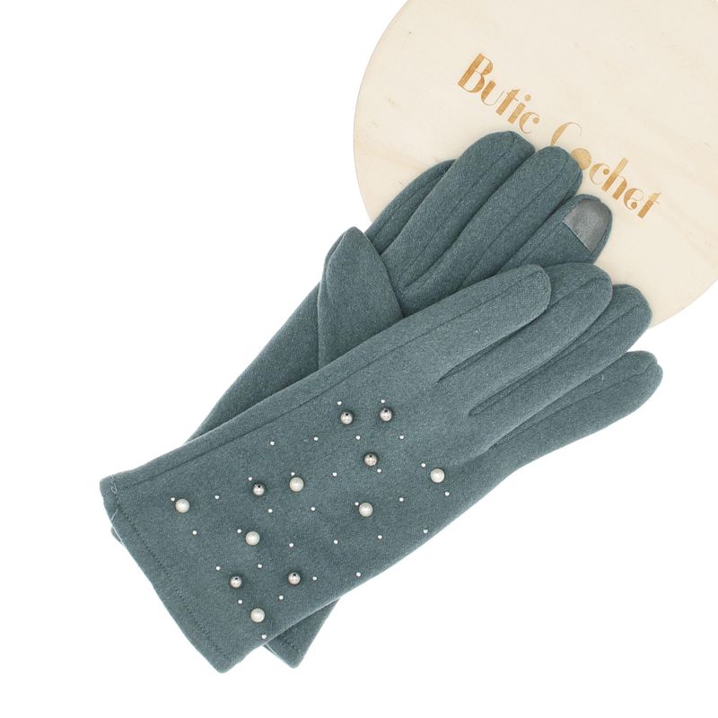Fashion, accesorii si bijuterii - Femei - Accesorii femei - Manusi femei - Manusi dama, de iarna, din material sintetic si bumbac, cu degete, model cu perlute, one size, Albastru - MA318 - Infinity.ro