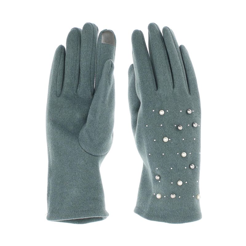 Fashion, accesorii si bijuterii - Femei - Accesorii femei - Manusi femei - Manusi dama, de iarna, din material sintetic si bumbac, cu degete, model cu perlute, one size, Albastru - MA318 - Infinity.ro