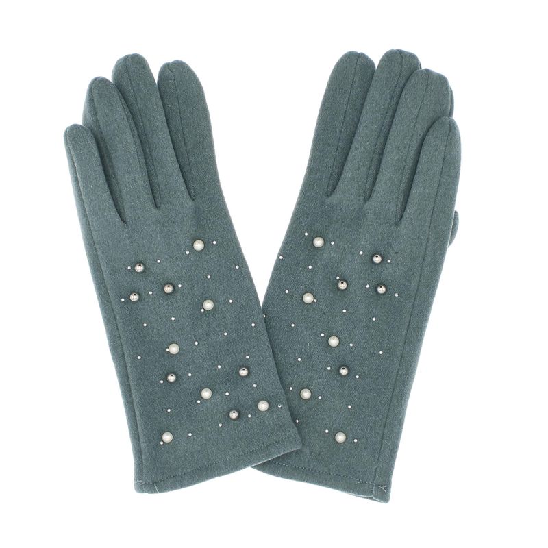 Fashion, accesorii si bijuterii - Femei - Accesorii femei - Manusi femei - Manusi dama, de iarna, din material sintetic si bumbac, cu degete, model cu perlute, one size, Albastru - MA318 - Infinity.ro