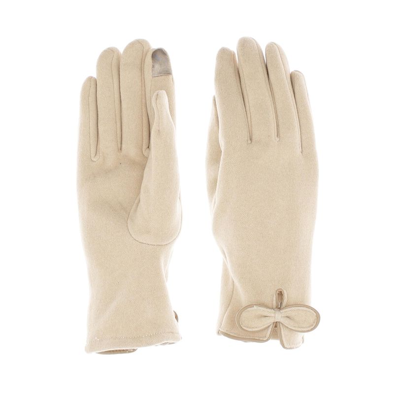 Fashion, accesorii si bijuterii - Femei - Accesorii femei - Manusi femei - Manusi dama, de iarna, din material sintetic si bumbac, cu degete, one size, cu fundita, Bej - MA367 - Infinity.ro