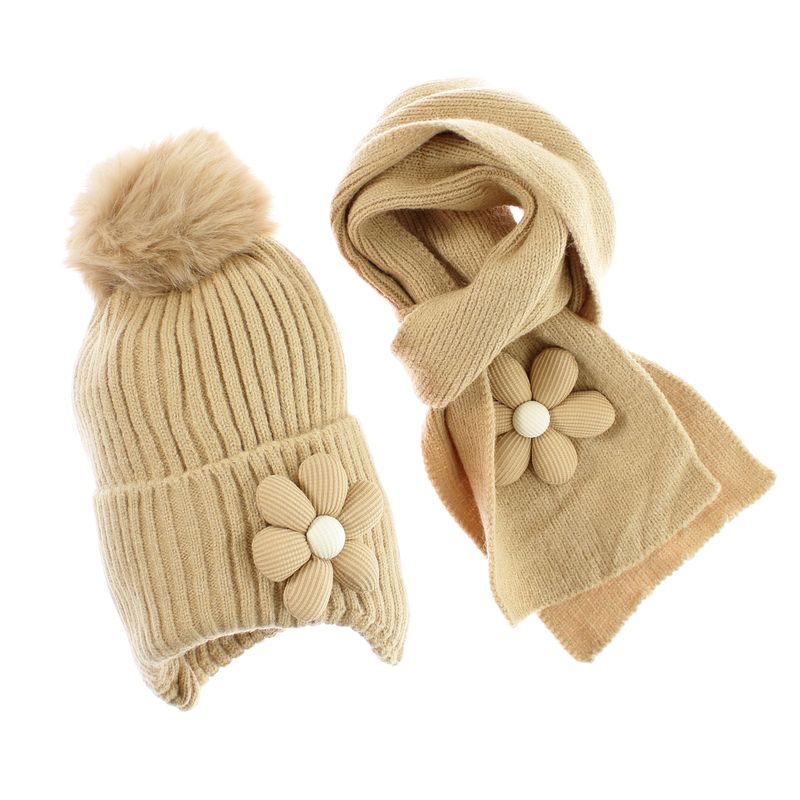 Fashion, accesorii si bijuterii - Copii - Accesorii copii - Caciuli si palarii copii - Set caciula si fular, pentru copii, Buticcochet, din viscoza si sintetic, model cu floricele, Bej - SETF266 - Infinity.ro