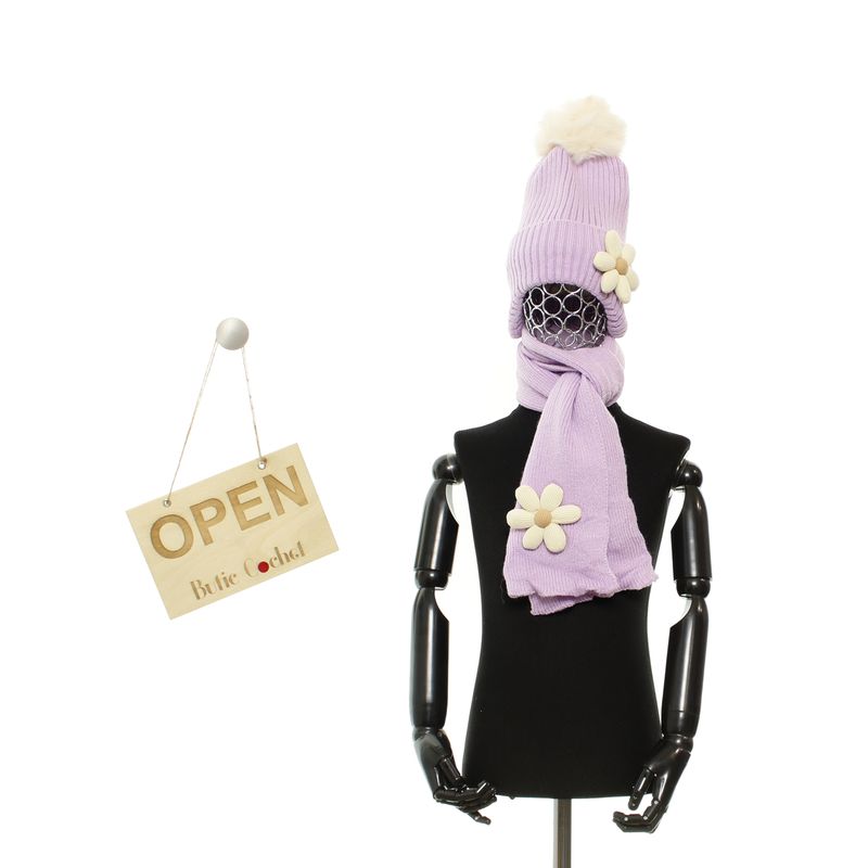 Fashion, accesorii si bijuterii - Copii - Accesorii copii - Caciuli si palarii copii - Set caciula si fular, pentru copii, Buticcochet, din viscoza si sintetic, model cu floricele, Mov - SETF269 - Infinity.ro