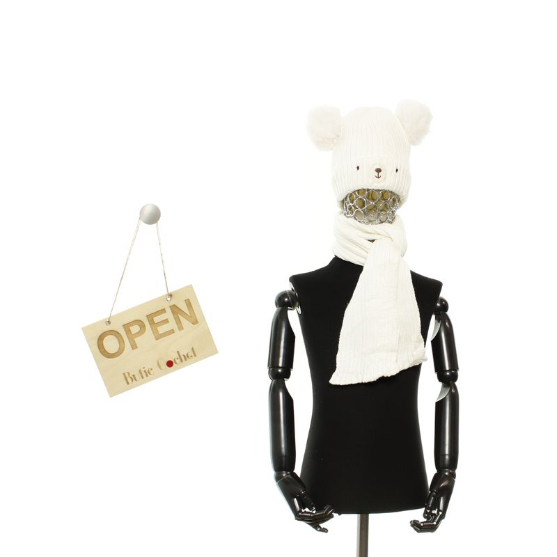 Fashion, accesorii si bijuterii - Copii - Accesorii copii - Caciuli si palarii copii - Set caciula si fular, pentru copii, Buticcochet, din viscoza si sintetic, model cu ursulet, Alb - SETF260 - Infinity.ro