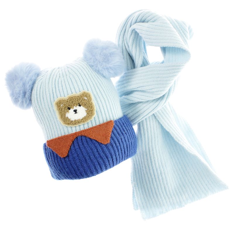 Fashion, accesorii si bijuterii - Copii - Accesorii copii - Caciuli si palarii copii - Set caciula si fular, pentru copii, Buticcochet, din viscoza si sintetic, model cu ursulet, Albastru - SETF278 - Infinity.ro