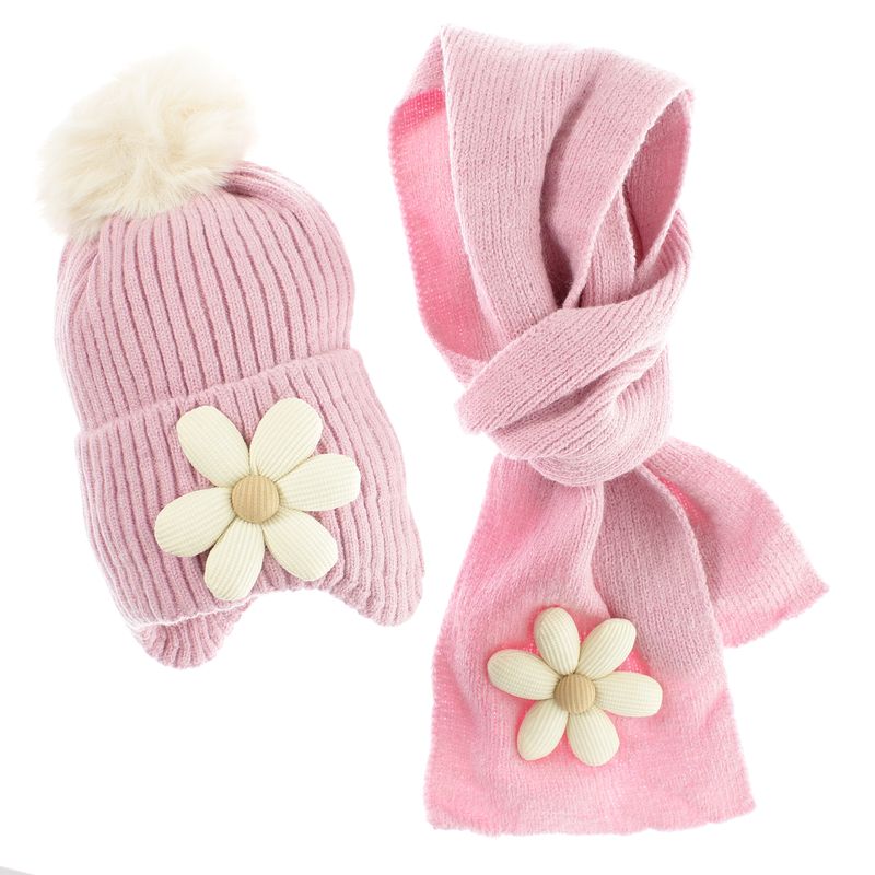Fashion, accesorii si bijuterii - Copii - Accesorii copii - Caciuli si palarii copii - Set caciula si fular, pentru copii, Buticcochet, din viscoza si sintetic, model cu floricele, Roz - SETF265 - Infinity.ro
